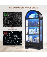 Vlsrka 4-tier shelves, motion sensor lights, 72" arched glass display cabinet.