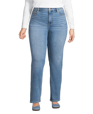 Lands' End Women's Plus Recover High Rise Straight Leg Blue Jeans