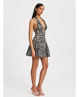 Miss Circle Women's Mackenzie Cheetah Print Halter Linen Mini Dress