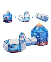 3 in 1 Kids Play Tent with Tunnel Indoor Outdoor Pop Up Playhouse Rocket Theme