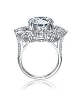 White Gold Plated with Clear Cubic Zirconia Oval Cocktail Snowflake Cluster Ring