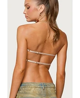 Edikted Women's Sequin Backless Triangle Strapless Top