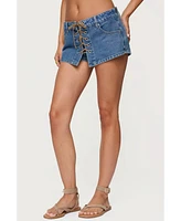 Edikted Women's Olivera Lace Up Denim Mini Skort