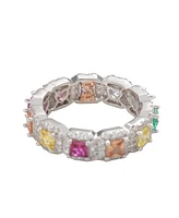 Suzy Levian New York Sterling Silver Rainbow Cubic Zirconia Princess Cut Eternity Band