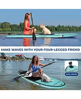 Inflatable Stand-Up Paddle-Board with Double-Action Hand Pump, 3-Piece Aluminum Sup Paddle, Leash, Black