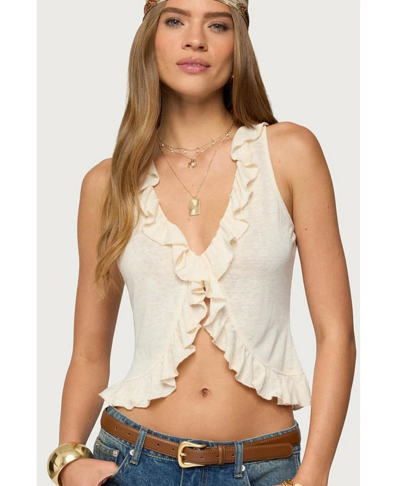 Edikted Womens Marsh Ruffle Split Front Top