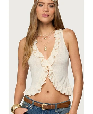 Edikted Womens Marsh Ruffle Split Front Top