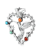 American West Jewelry Sterling Silver Multi-Gemstone Fritz Casuse Heart Hummingbird Pendant Enhancer
