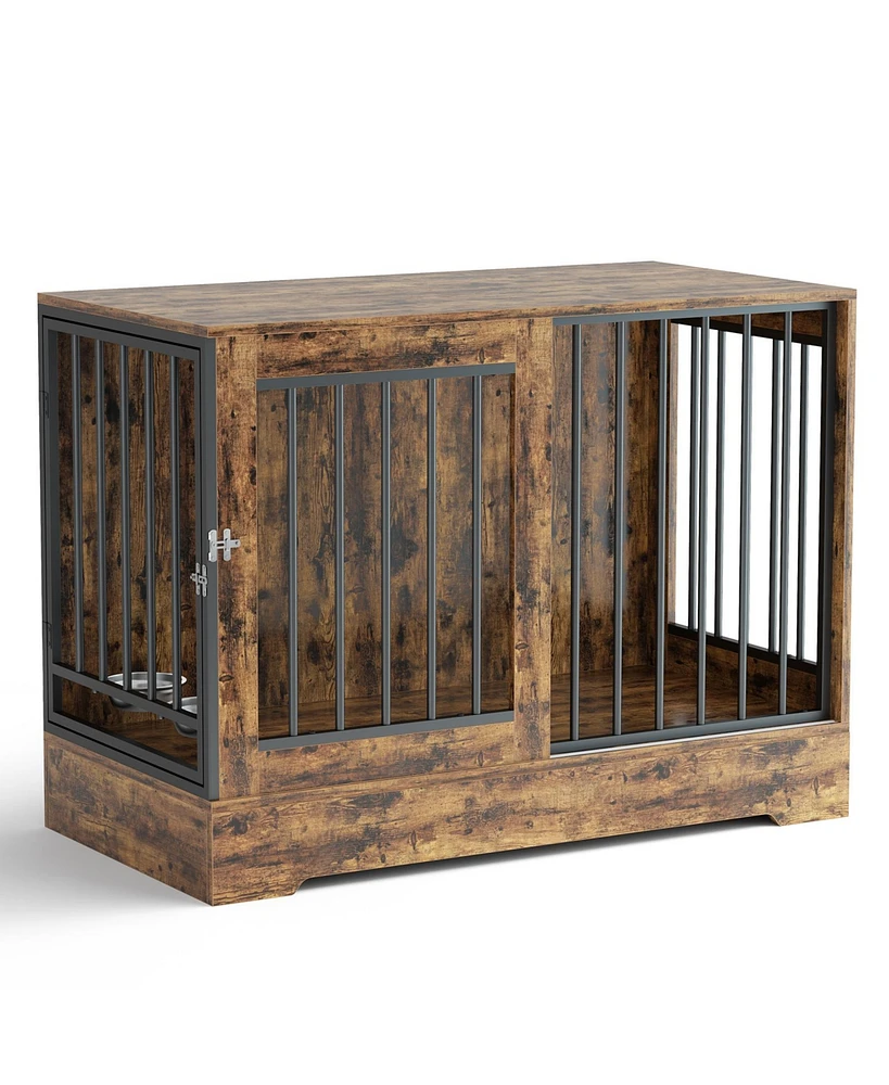 2-in-1 Wooden Dog Crate Furniture for Large Dogs, Heavy-Duty Kennel with Double Doors, Stylish End Table Design