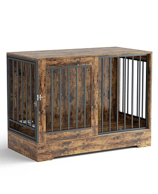 2-in-1 Wooden Dog Crate Furniture for Large Dogs, Heavy-Duty Kennel with Double Doors, Stylish End Table Design