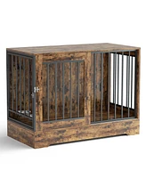 2-in-1 Wooden Dog Crate Furniture for Large Dogs, Heavy-Duty Kennel with Double Doors, Stylish End Table Design