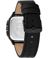 Tommy Hilfiger Men's Multifunction Black Leather Strap Watch, 39mm