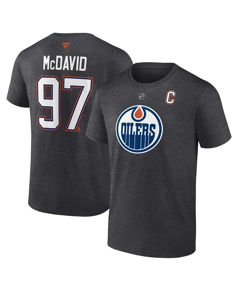 Fanatics Men's Connor McDavid Charcoal Edmonton Oilers Authentic Stack Name Number T-Shirt