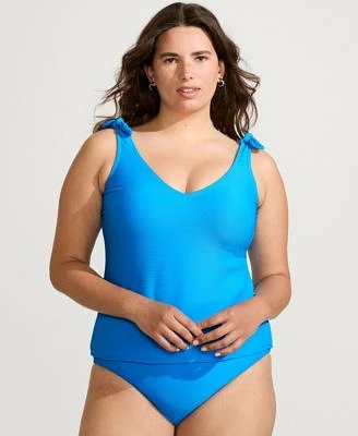 Chlorine Resistant Ribbed Flutter Tankini Top High Waisted Bikini Bottom Matching Swim Set