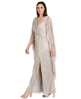 R & M Richards Women's Rhinestone-Brooch Metallic Gown
