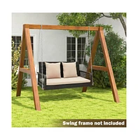 2-Person Outdoor Wicker Porch Swing with Seat and Back Cushions