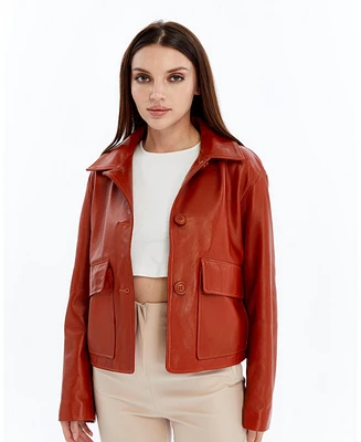 Furniq Uk Women's Cropped Leather Jacket, Created for Macy's