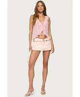 Edikted Womens Roxan Ruffle Chiffon Tie Front Top