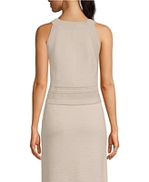Lands' End Women's Gassed Cotton Pointelle Halter Top Sweater Set