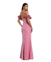 Mac Duggal Women's Off-the-Shoulder Crepe Gown with 3D Floral Applique