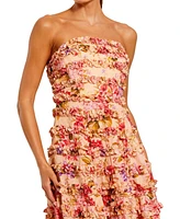 Mac Duggal Women's Pink Ruffle Strapless Ankle Cotton Dress