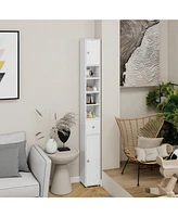 Casainc Tall Slim 71" Freestanding Bathroom Cabinet with Drawer, 2 Doors & Adjustable Shelves in White