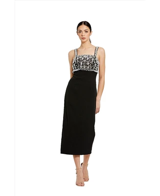 Mac Duggal Women's Wide Strap Embellished Top Midi Dress
