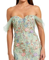 Mac Duggal Women's Off The Shoulder Bustier Emboridered Net Gown
