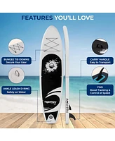 Free-Flow Welded Inflatable Stand-Up Paddle-Board with Double-Action Hand Pump, 3-Shaft Aluminum Paddle, Leash, Fin, Repair Kit