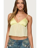 Edikted Womens Krisa Sheer Chiffon Babydoll Top