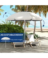 Flynama 5.7' Portable Beach Umbrella with Tilt, Adjustable Height, 2 Cup Holders & Hooks, Uv 40+ Ruffled Outdoor Umbrella with Vented Canopy