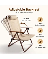 Sugift 3-Position Adjustable Folding Lounge Chair Recliner Chair with Wood-Grain Armrests