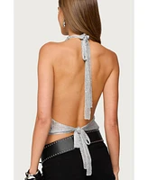 Edikted Womens Shiny Knit Cowl Neck Backless Top
