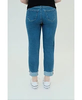1822 Denim Over the Bump Raw Hem Maternity Slim Girlfriend Cuffed Jeans