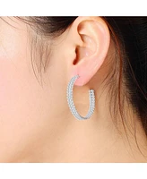 Genevive Sterling Silver White Gold Plating with Clear Cubic Zirconia Open Hoop Earrings