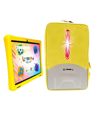 Linsay 10.1"Octa Core 256GB Storage Android 15 Tablet with Yellow Kids Defender Case and Led Backpack Yellow