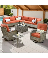 Xizzi 10 Piece Outdoor Patio Furniture with Swivel Chairs,All Weather Wicker Sectional Coversation Set with Solar Coffee Table, Single Modular Chairs