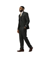 Stacy Adams Big & Tall Glen Plaid Hybrid-Fit 3pc Notch Lapel Suit Set, Jacket Vest and Pants