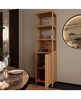 Casainc Tall Slim Storage Cabinet with Shutter Door and 3-Tier Shelves, Freestanding Bamboo Organizer for Home