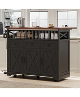 Casainc 46.5" Rolling Kitchen Cart with Drop Leaf, Power Outlet, Beaded Trim, Ample Storage