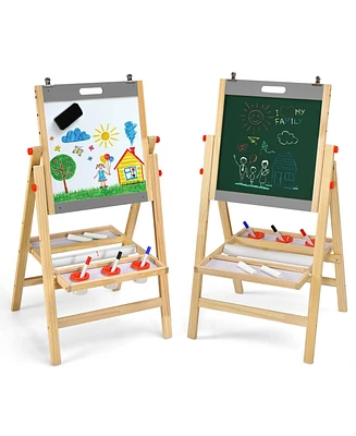 Kids Art Easel with Paper Roll Double Sided Chalkboard and Whiteboard
