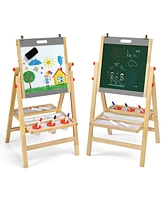 Kids Art Easel with Paper Roll Double Sided Chalkboard and Whiteboard