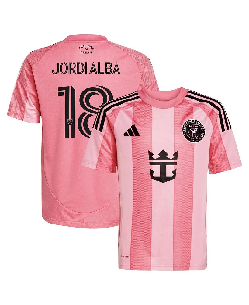 Adidas Big Boys and Girls Jordi Alba Light Pink Inter Miami Cf 2025 Euforia Replica Player Jersey