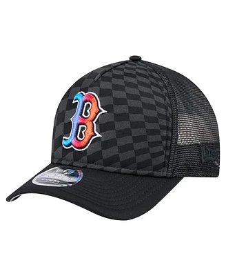 New Era Men's Black Boston Red Sox Gradient 9FORTY A-Frame M-Crown Trucker Adjustable Hat