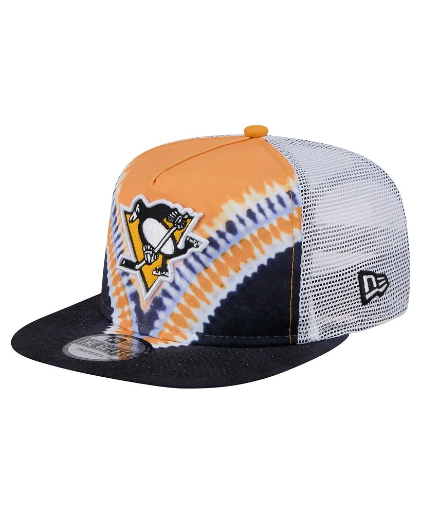 New Era Men's Black/Gold Pittsburgh Penguins Throwback V-Dye Adjustable Golfer Hat