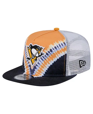 New Era Men's Black/Gold Pittsburgh Penguins Throwback V-Dye Adjustable Golfer Hat