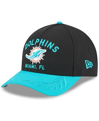 New Era Big Boys and Girls Black/Aqua Miami Dolphins 2025 Nfl Draft 9FORTY A-Frame M-Crown Adjustable Hat