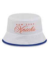 New Era Men's White/Blue New York Knicks 2025 Nba Draft Nylon Bucket Hat