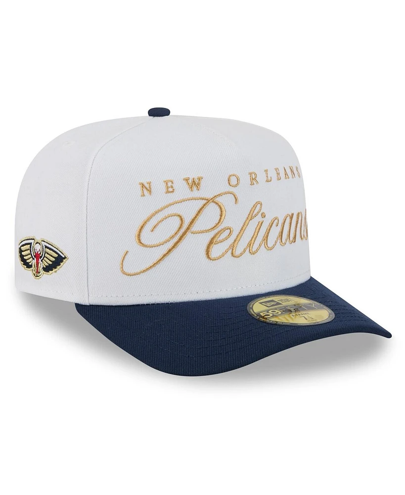 New Era Men's White/Navy New Orleans Pelicans 2025 Nba Draft A-Frame 59FIFTY Fitted Hat