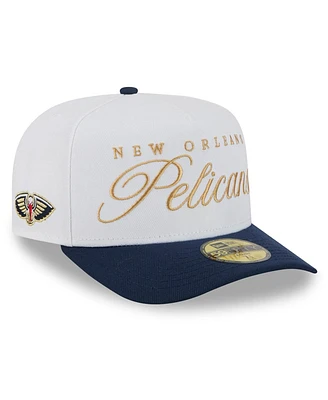 New Era Men's White/Navy New Orleans Pelicans 2025 Nba Draft A-Frame 59FIFTY Fitted Hat